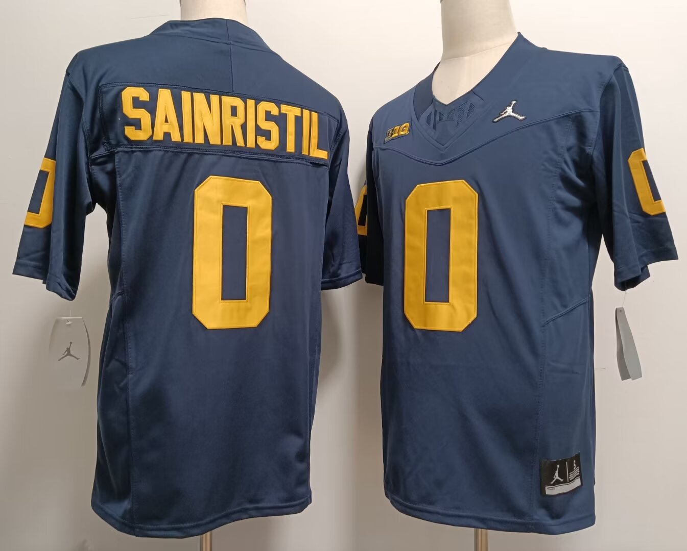 2024 NCAA Men Michigan Wolverines #0 Mike Sainristil blue nike jersey style 2